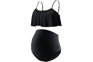 DEBELLY Maternity Bikini Set Two Piece Swimsuit Ruffle Women Bathing Suits High Waist Vintage Pregnancy Swimwear