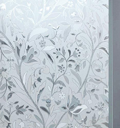 Fofon Privacy Window Film No Glue Static Frosted Films Decorative Glass Clings For Home And Office 3D Tulip Flower Pattern 17.7 by 78.7 Inch)