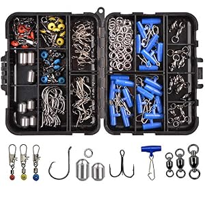 Kit D’accessoires De Pêche, Comprenant Des Hameçons Circulaires, Des Hameçons Triples, Des Plombs, Roulement à Billes émerillons, Des Glissières, Des Anneaux Fendus, 172pcs.