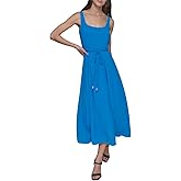 Karl Lagerfeld Womens Sleeveless Scoop Neck Rope Belt A-line Maxi Dress
