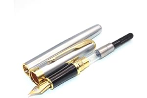 Classic Stainless Steel Business Medium Nib Fountain Pen New Silver en Trim M Nib Fashion Processing