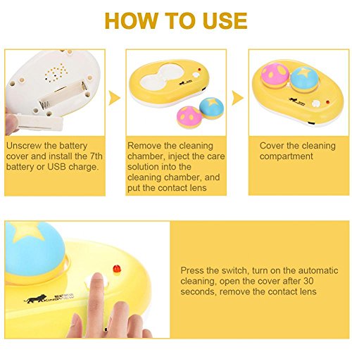 Automatic Contact Lens Washer Cleaner Case Contact Lens Container Cute Mashroom, USB Charge(Yellow)