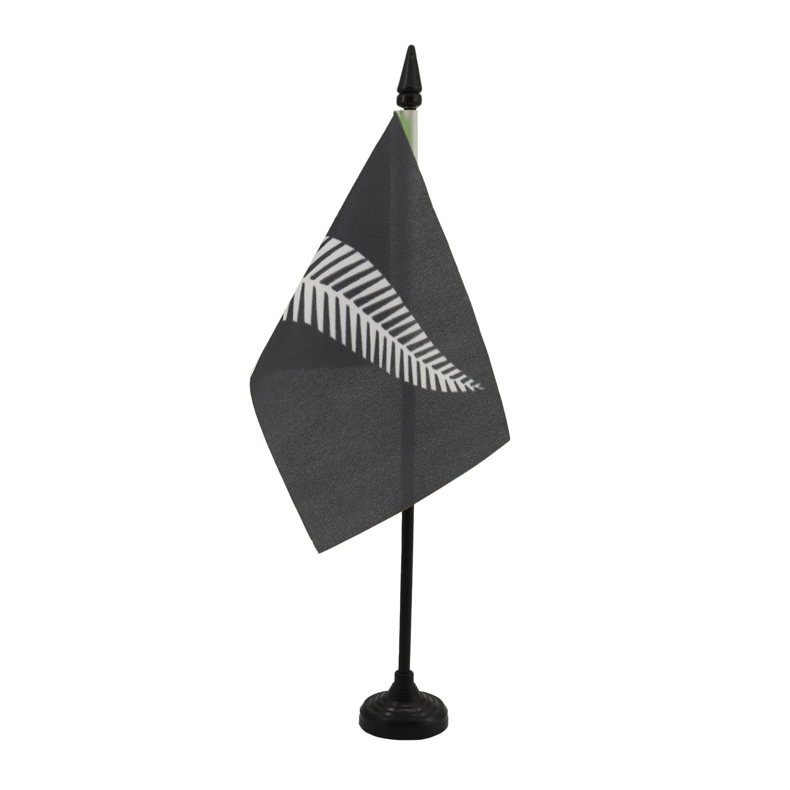 AZ FLAG - New Zealand Fern Black with inscriptions Table Flag 4'' x 6'' - Rugby Office Mini Banner 100% Polyester 15 x 10 cm - Mini Desk Flag with 10'' Pole and Black Plastic Base