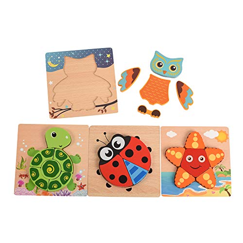image for BOHS Pack of 4 pcs - Wooden Animals Primary Chunky Jigsaw Puzzles- Eas