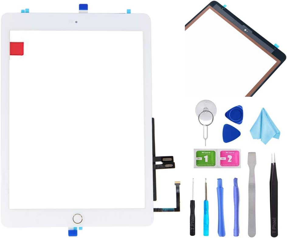 White Digitizer Repair Kit for iPad 9.7" 2018 iPad 6 6th Gen A1893 A1954 Touch Screen Digitizer Replacement with Home Button + Adhesive + Tools