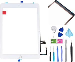 White Digitizer Repair Kit for iPad 9.7" 2018 iPad 6 6th Gen A1893 A1954 Touch Screen Digitizer Replacement with Home Button + Adhesive + Tools