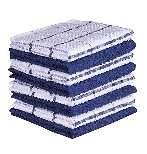 AMOUR INFINI Terry Kitchen Dish Cloth Set of 8, 30 x 30 Cms Super Soft and Absorbent Kitchen Cloth for Washing Up 100% Cotton Dish Cloths for Kitchen Perfect for Household and Commercial Uses | Blue