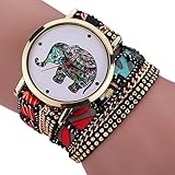 Creazy Women Girl Rhinestone Elephant Pattern Quartz Bracelet Wrist Watch (BK)