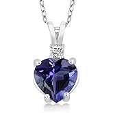 Gem Stone King 14K White Gold Heart Pendant set with 1.33 Ct Blue Iolite and White Topaz