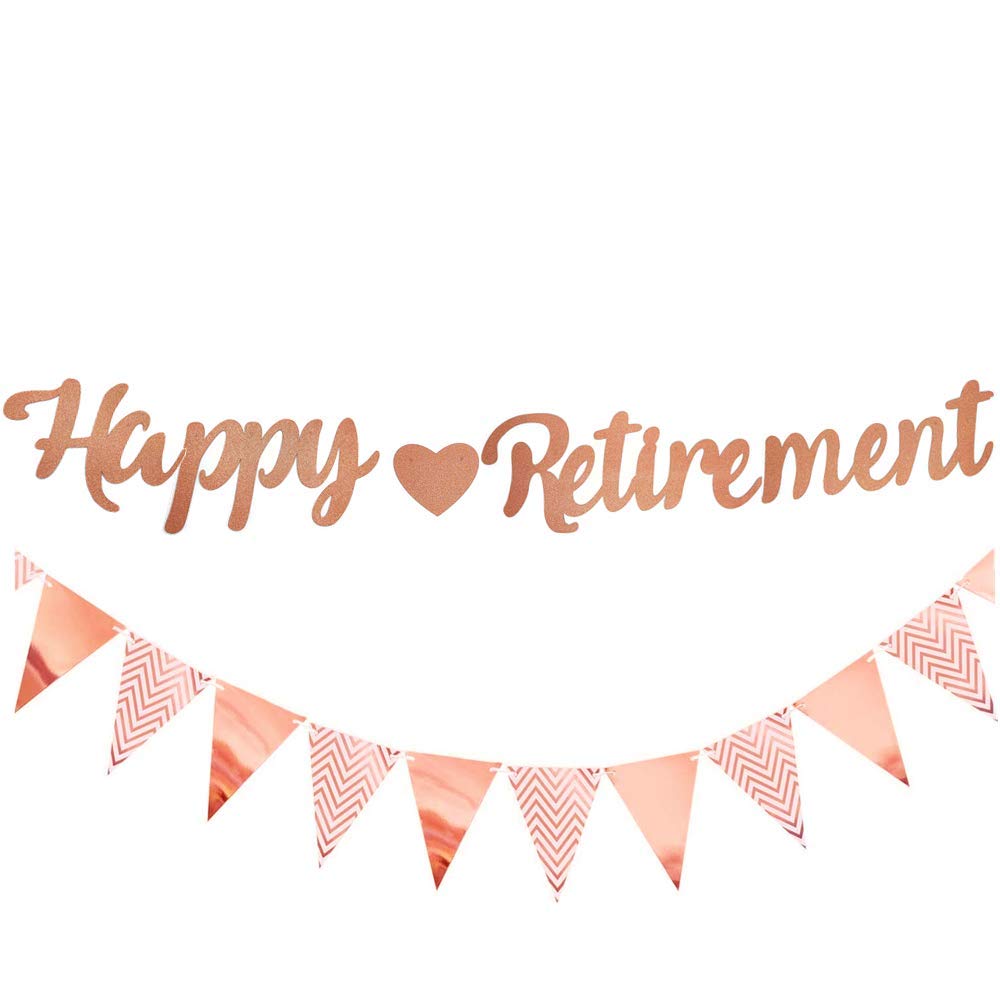 Rose Gold Retirement Banner with Bunting Flags - The Legend Has Retired - Ideal for Women & Men Retirement Party Supplies