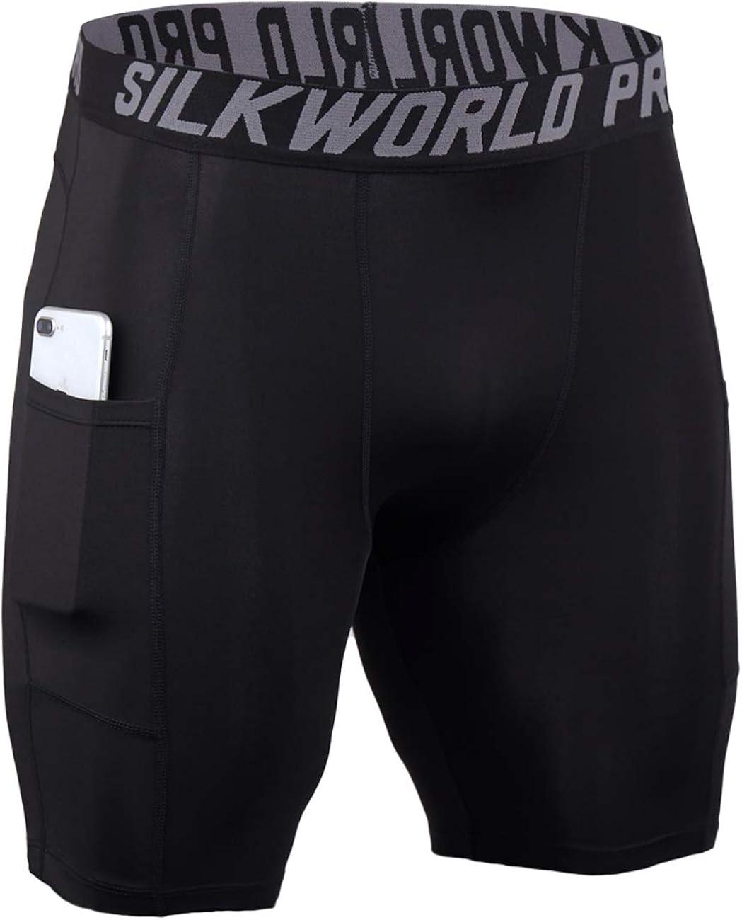 SILKWORLD Men's Compression Shorts Pockets Sports Running Tight: Clothing