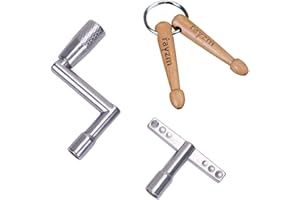Rayzm Standard Drum Key, Continuous Motion Speed Key and Drumstick Keychain, Novelty Gift for Drummers (Pack of 3)