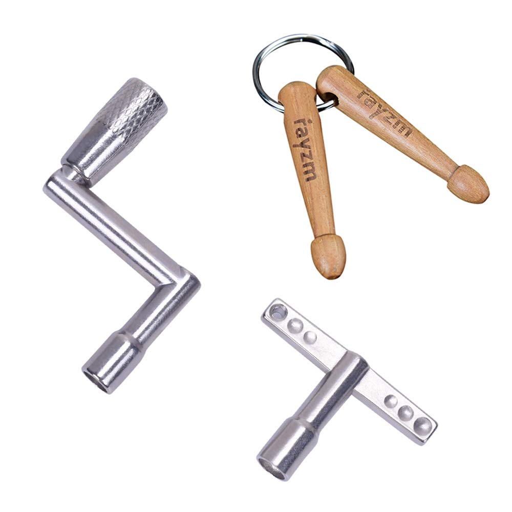 Rayzm Standard Drum Key, Continuous Motion Speed Key and Drumstick Keychain, Novelty Gift for Drummers (Pack of 3)