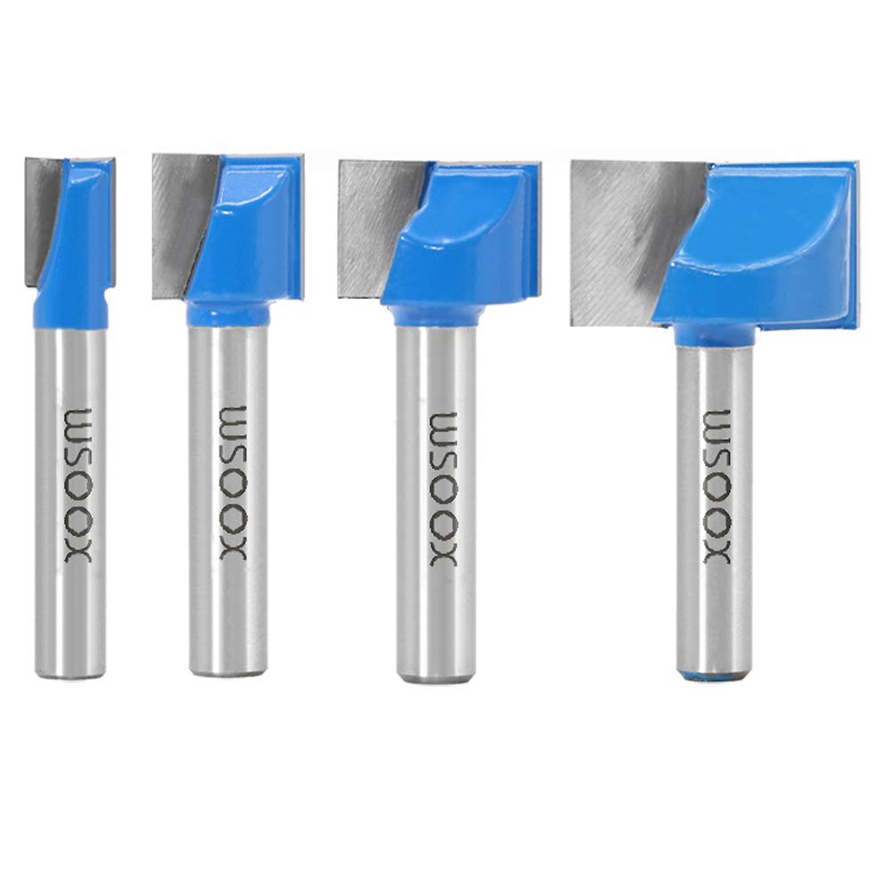 WSOOX 8mm Shank Bottom Cleaning Router Bit Set 4pcs, Router End Milling Cutter Woodworking Tool Bit 10/15 /22 /30mm