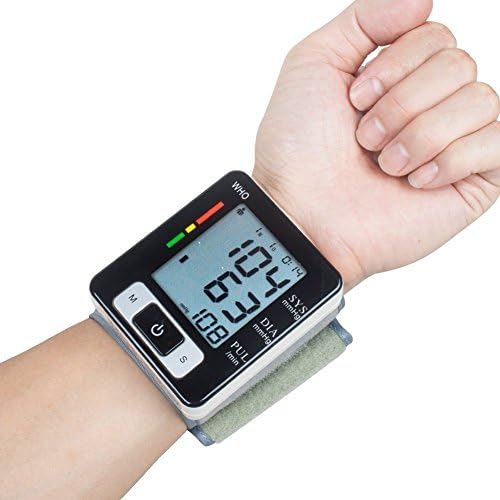Wrist Blood Pressure Monitor, Digital BP Monitor with Memory Storage, Intelligent LCD Display Automatically Measure Pulse Diastolic Systolic and Shows Hypertension level (Black)