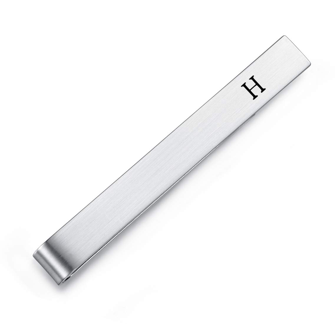 HONEY BEAR Mens Initial Alphabet Letter Tie Clip Bar - Normal Size Stainless Steel For Business Wedding Gift,5.5cm,Brushed Silver with Black A - Z