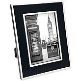 Isaac Jacobs 5x7 Black w/White (Vertical & Horizontal) Double Border Picture Frame w/Black Fabric Easel, Wall-Mountable, Made for Tabletop & Gallery, Home or Office (5x7, Black W/White)