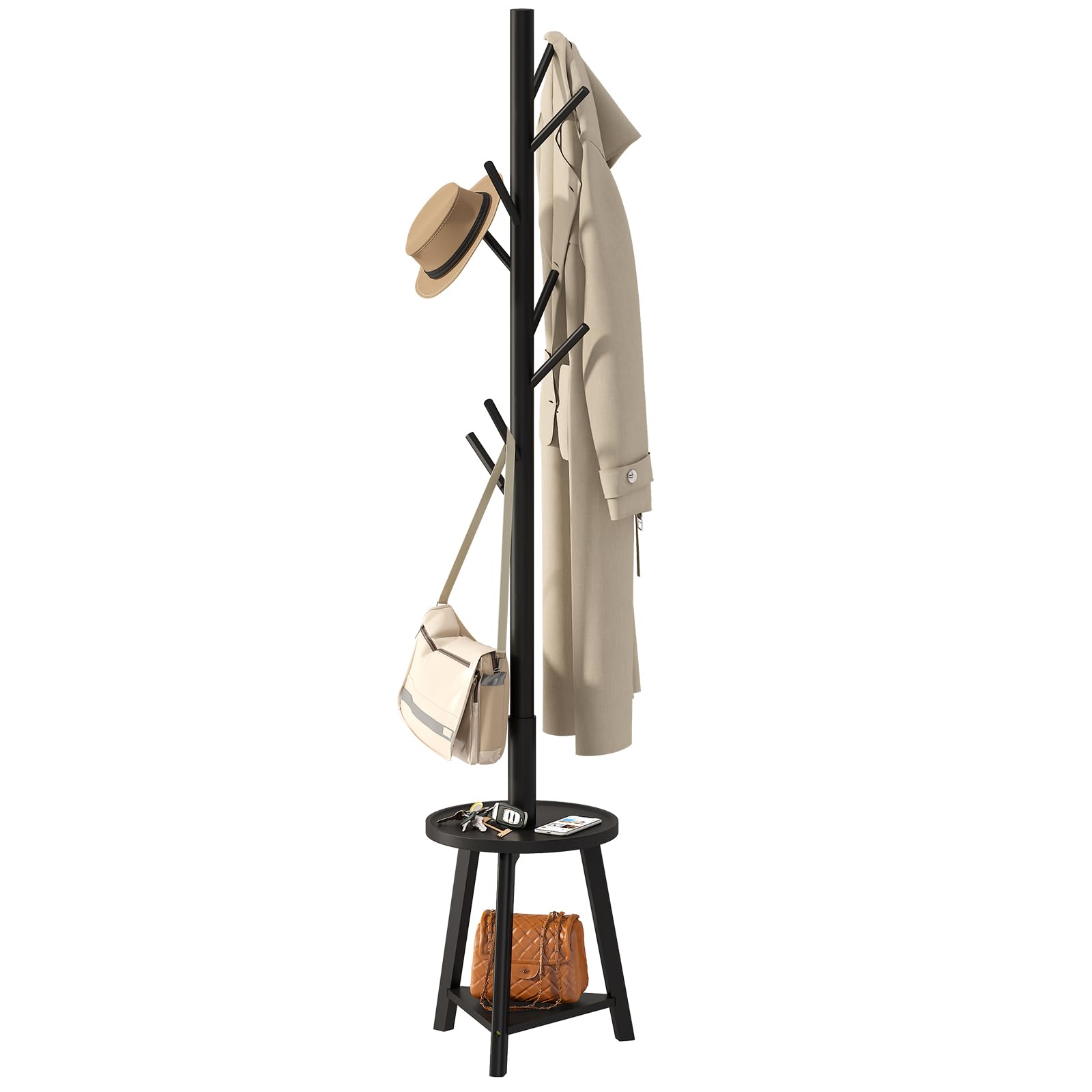 Photo 1 of BMOSU Coat Rack freestanding Stand with Shelf Bamboo Wooden Coat Tree Easy Assembly 8 Hooks Standing Jackets Hanger Hallway Office Floor Coat Stand Black