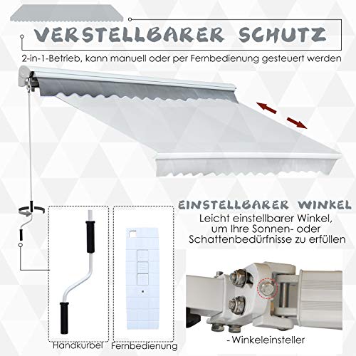 Outsunny Markise mit Handkurbel, Gelenkarmmarkise, Elektrisch/Manuell, mit Fernbedienung, Sonnenschutz, Wandmontage… – Bild 4