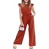 Haloumoning Girls Jumpsuit Kids Fashion Cap Sleeve Belted Wide Leg Romper One Piece Summer Outfits