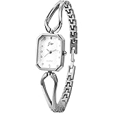 JewelryWe Womens Bracelet Watch Silver/Gold Tone Stainless Steel Round Dial Rhinestone Studded Bangle Watch for Valentine's Day