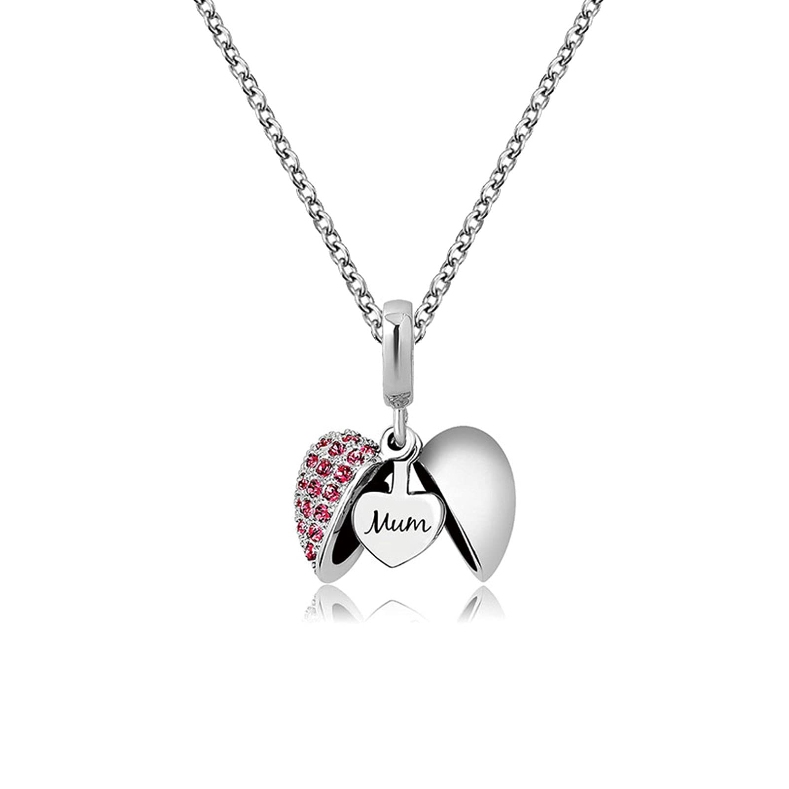 KunBead Jewelry 18 inch Open Heart I Love You Crystal Charm Pendant Mum Necklace for Women Girls
