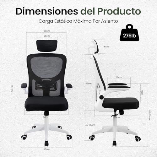 OSLIFE Silla Oficina con Altura Ajustable，con Función de Bloqueo de Inclinación Silla Ergonomica Escritorio，Respaldo Alto, Soporte Lumbar, Reposacabezas Ajustable, con Ruedas Silla Gamer (Negro).