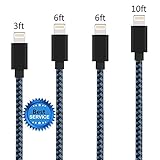iPhone Cable SGIN - 4Pack 3FT 6FT 6FT 10FT Nylon Braided Cord Lightning to USB iPhone Charging Charger for iPhone 7,7 Plus,6S,6 Plus,SE,5S,5,iPad,iPod Nano 7(Black Blue)