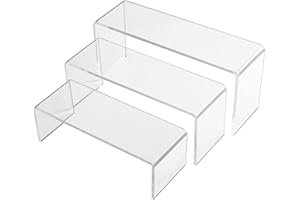 3PCS Clear Acrylic Display Risers,Showcase Shelf for Figures, Buffets, Cupcakes and Jewelry Display Stands, with Sticky Prote
