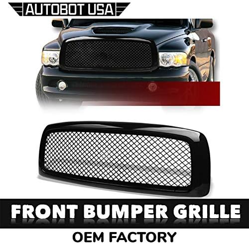 AutobotUSA Glossy Black ABS Front Grill Mesh Hood Bumper Grille Guard 2002-2005 for Dodge Ram 1500