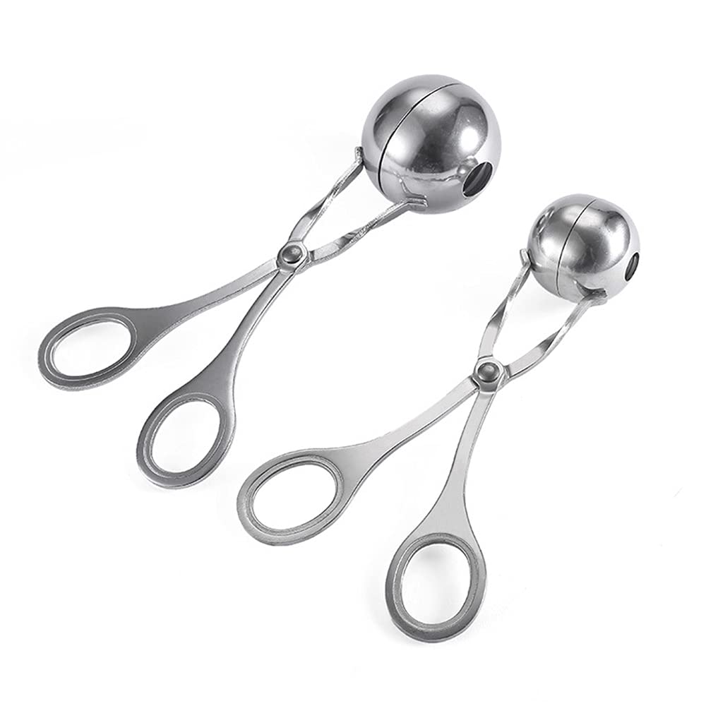 Hniuyun 2PC Stainless Steel Meat Baller Tongs, Cake Pop, Cookie Scoop, Ice Tongs, Fruits Ball Tongs for Kitchen Tools, Ball Size 1.38"&1.78"