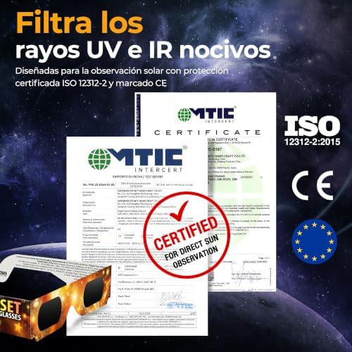 Pacote de óculos 15/30 ISO 12312-2 CE - Aprovados 2026 para Proteção UV e Infravermelha Certificados para Adultos e Crianças + Filtro Móvel