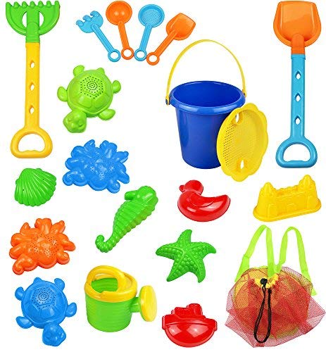 Click N Play 18Piece Beach Sand Toy Set, Bucket, Shovels, Rakes, Watering Can, Molds - //coolthings.us