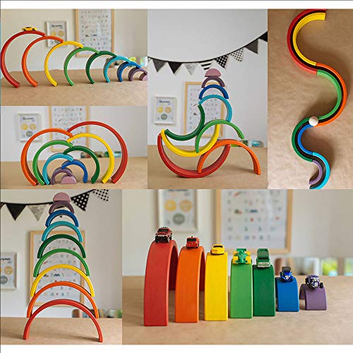 Sealive Wooden Rainbow Stacker Montessori Toys for Toddlers, Nesting Stacking Game Learning Color Shape Matching Jigsaw Puzzle, Geometry Building Blocks Educational Toys Development Gift for Kids - Thumbnail 5