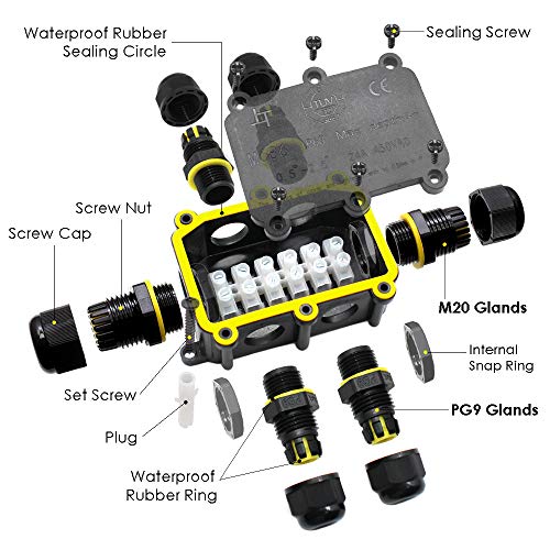 Verteilerdose, Abzweigdose, Junction Box, HUYU IP68 elektrische Außenverteilerdose, Erdkabel Anschlussdose, mit M20/PG9… – Bild 2