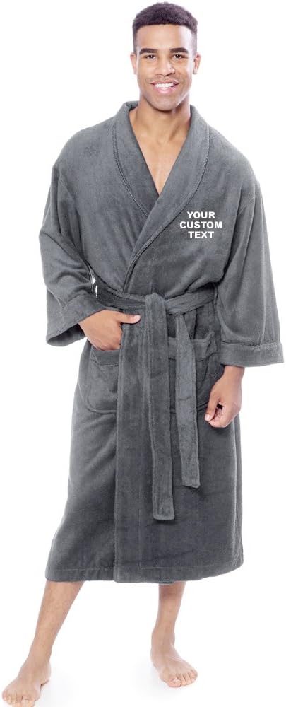 Unisex Personalised Bathrobe with Your Custom Text Embroidery on Terry Towel 100% Cotton Terry Towel Bathrobes, Personalised Terry Bath Robe, Cotton Personalised Bathrobe