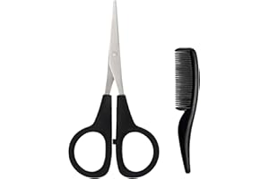 KOOTINN 2 Pack Men's Beard & Mustache Scissors & Mini Comb Trimming Kit Black 4 inch