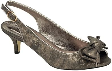 KCMODE Ladies Pewter Bow Kitten Heel Dress Shoes: Amazon.co.uk: Shoes