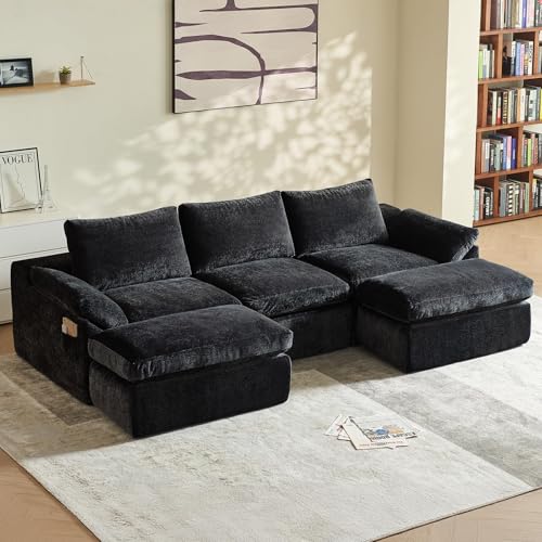 Photo 1 of ***MISSING ONE OTTOMAN/USED***Vamcheer Modular Sectional Cloud Couch - Utra Soft U Shaped Couch with 2 Movable Ottoman, Deep Seat Boneless Couches for Living Room Bedroom, No Assembly Required, Black