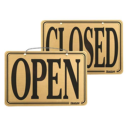 Metal Open/Closed Sign Gold with Black Letters 12" x 8" (W x H)