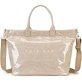 GISMTR Large PVC Tote Bag for Women Letters Print Handbags Kraft Paper Shoulder Bag for Work Travel