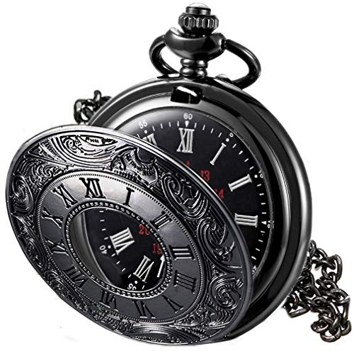 mjscphbjk reloj de bolsillo negro patrón romano steampunk retro vintage cuarzo números romanos reloj de bolsillo para regalo del día del padre de navidad