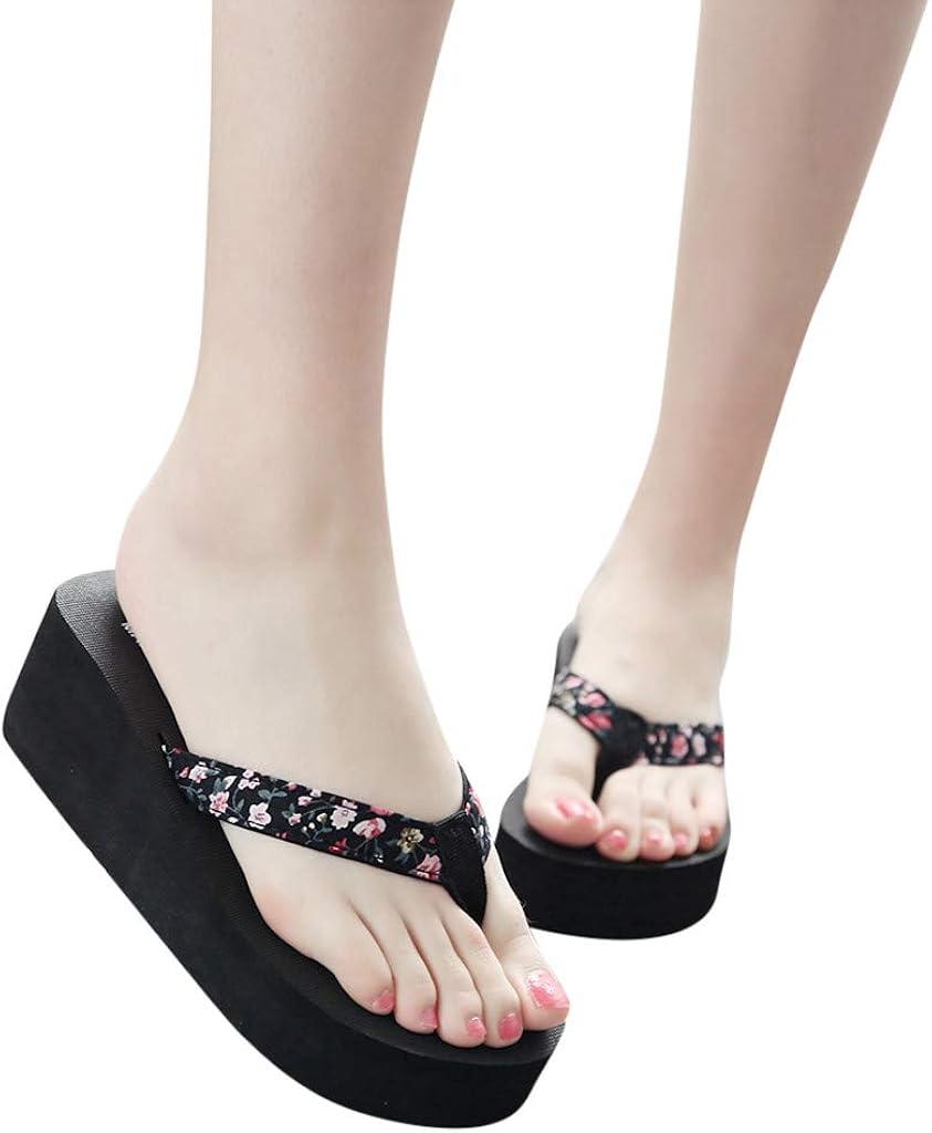 Women's toe separator toe sandals wedge heel platform with print, women