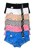 Mamia Women's Basic Cotton Bikini Boyshort Panties w/ Lace 6pk or 12pk (Darlene Boyshorts)