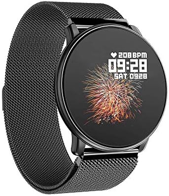 Azorex SmartWatch Multifunction Fitness Sport Watch Activity Tracker Round Waterproof IP67, Remote Control for Android IOS Kid Women Men Metal Strap Black Q88NE-GM