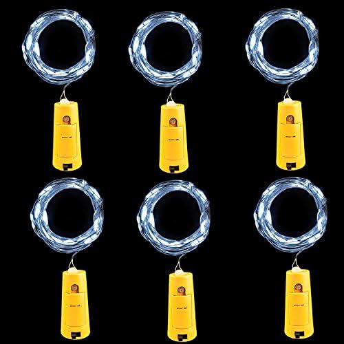 Pack of 6 Wine Bottle Lights Battery Powered, LED Cork Shaped Starry String Lights - 15LED 32inch Copper Wire Fairy Lights for Bottle DIY, Party, Decor, Christmas, Wedding, Dancing (Cool White)
