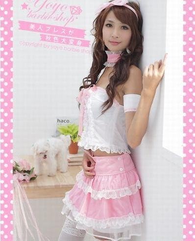 Amazon コスプレ 衣装 コスチューム ゴスロリ系メイド服コスチューム7点セット ピンク コスプレ C300 即日発送 コスチューム