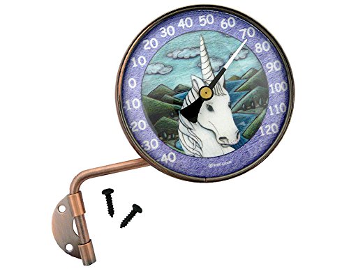 American Made 4" Wall Mounted Swivel Copper Dial Thermometer with Unicorn Art