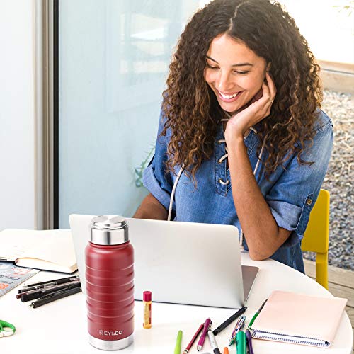 REYLEO Vacuum Insulated Water Bottle with Straw Lid- 18 Oz,Red,2 Lids BPA-Free, 18/8 Stainless Steel Thermal Sports Water Bottle, Keep Cold 24 Hours& Hot 8 Hours