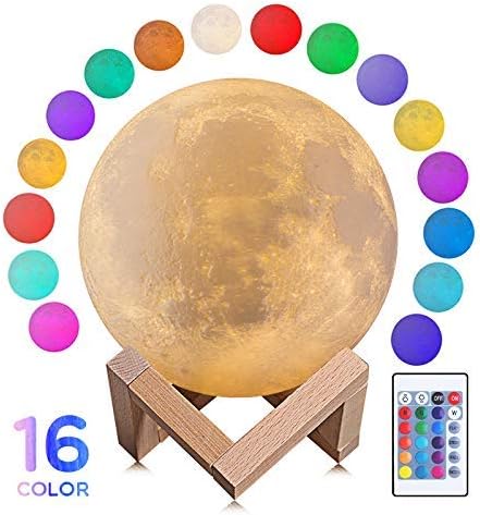 Moon Lamp Moon Night Light 5.9 inch 3D Moon Lamp with Stand 16 Colors Warm and Cool Lighting Remote and Touch Control Moon Light for Kids Girls Lover Birthday Gifts (16Colors-5.9inch)